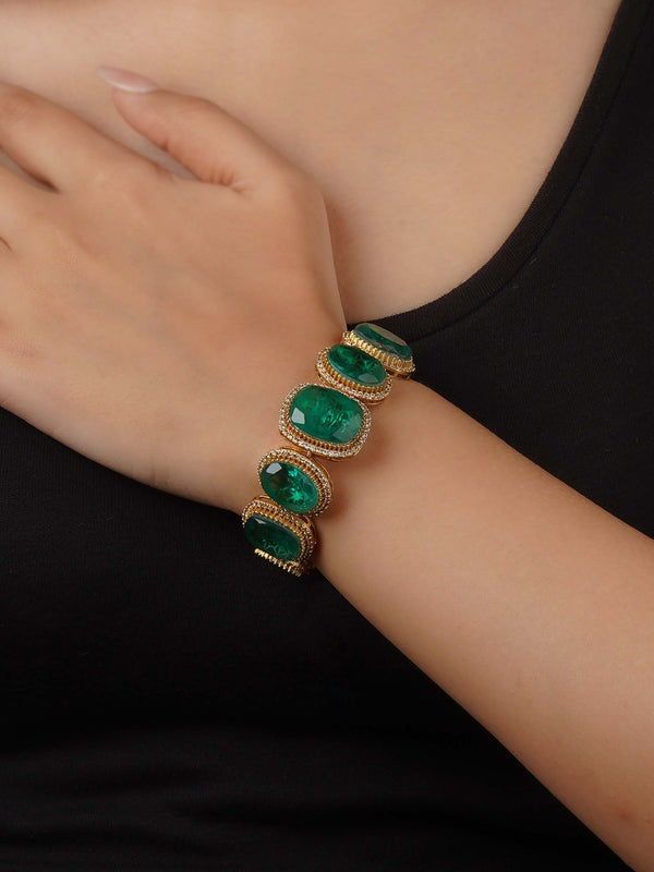 CZBRAC132GR - Green Color Gold Plated Faux Diamond Bracelet