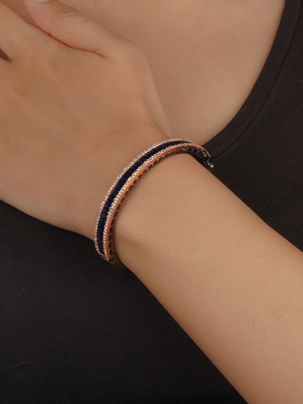 Blue Color Silver Plated Faux Diamond Bracelet (1 Piece) - CZBRAC153BL