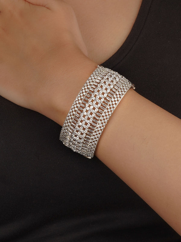 White Color Silver Plated Faux Diamond Bracelet (1 Piece) - CZBRAC156