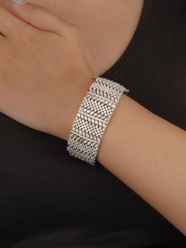 White Color Silver Plated Faux Diamond Bracelet (1 Piece) - CZBRAC158