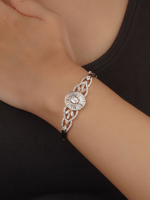 White Color Silver Plated Faux Diamond Bracelet (1 Piece) - CZBRAC159