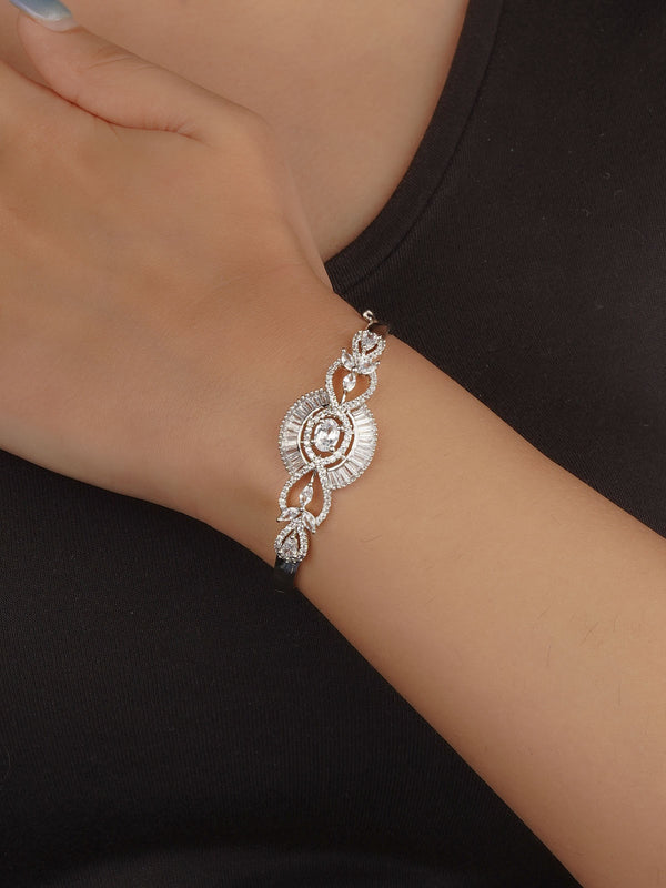 White Color Silver Plated Faux Diamond Bracelet (1 Piece)- CZBRAC161