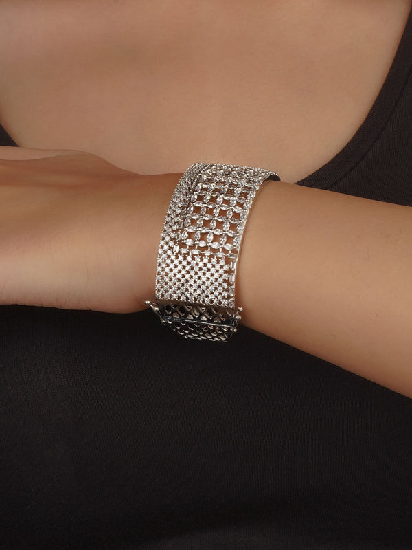 White Color Silver Plated Faux Diamond Bracelet (1 Piece) - CZBRAC163