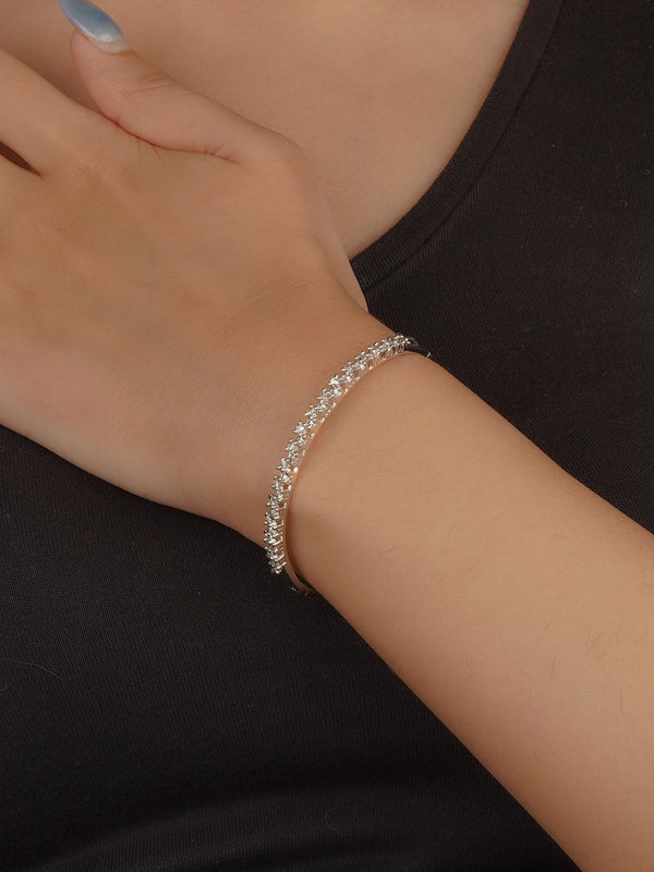 White Color Silver Plated Faux Diamond Bracelet (1 Piece) - CZBRAC166
