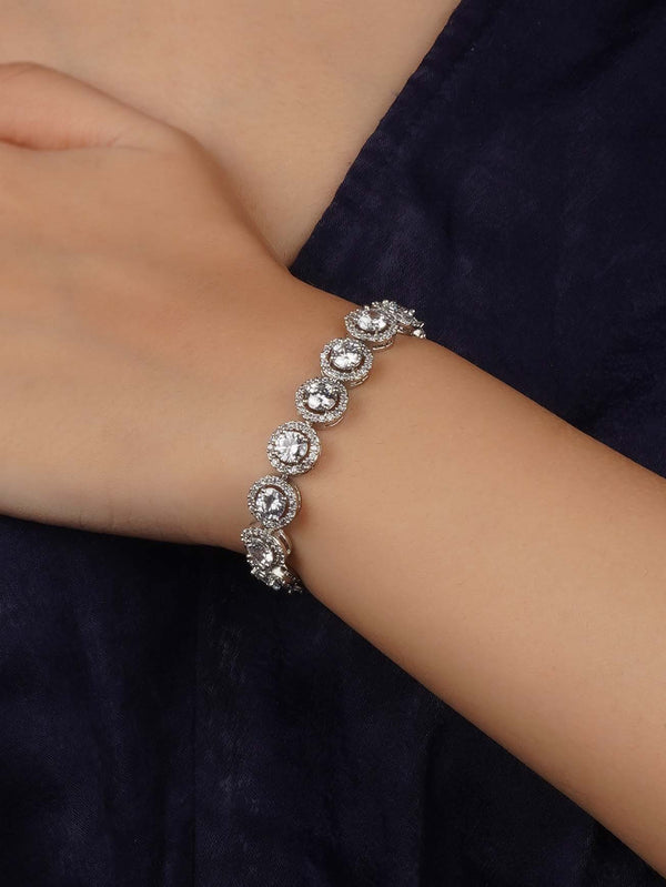 White Color Silver Plated Faux Diamond Bracelet (1 Piece) - CZBRAC34
