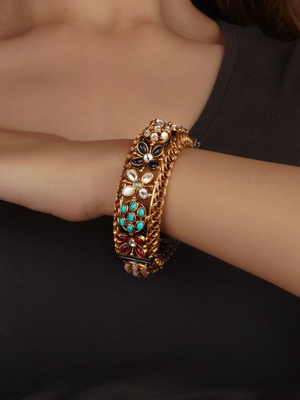 Multicolor Gold Plated Faux Diamond Bangle (1 Piece) - CZBRAC93