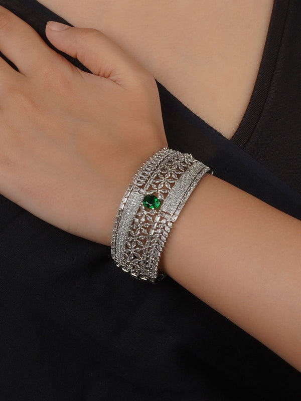 CZBRAC98GR - Green Color Silver Plated Faux Diamond Bracelet