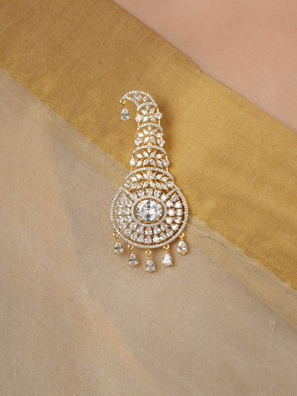 White Color Gold Plated Faux Diamond Brooch - CZBRC1GSL