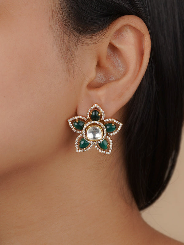 CZEAR342C - Green Color Faux Diamond Earrings