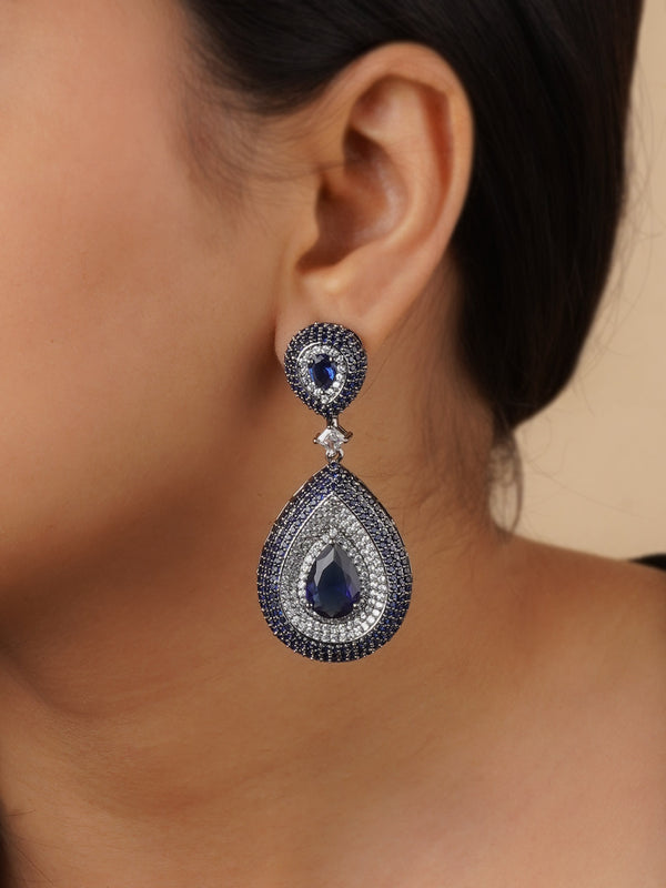 CZEAR505BL - Blue Color Silver Plated Faux Diamond Earrings