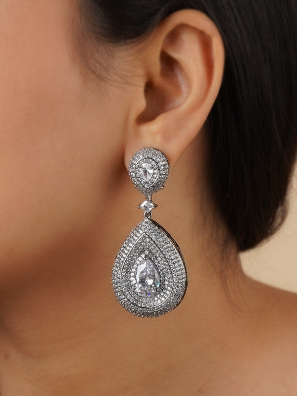 CZEAR505SL - White Color Silver Plated Faux Diamond Earrings