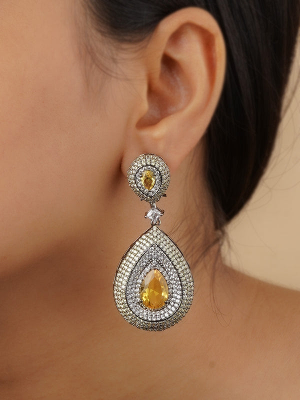 CZEAR505Y - Yellow Color Silver Plated Faux Diamond Earrings