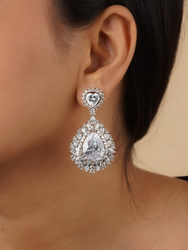 CZEAR508 - White Color Silver Plated Faux Diamond Earrings