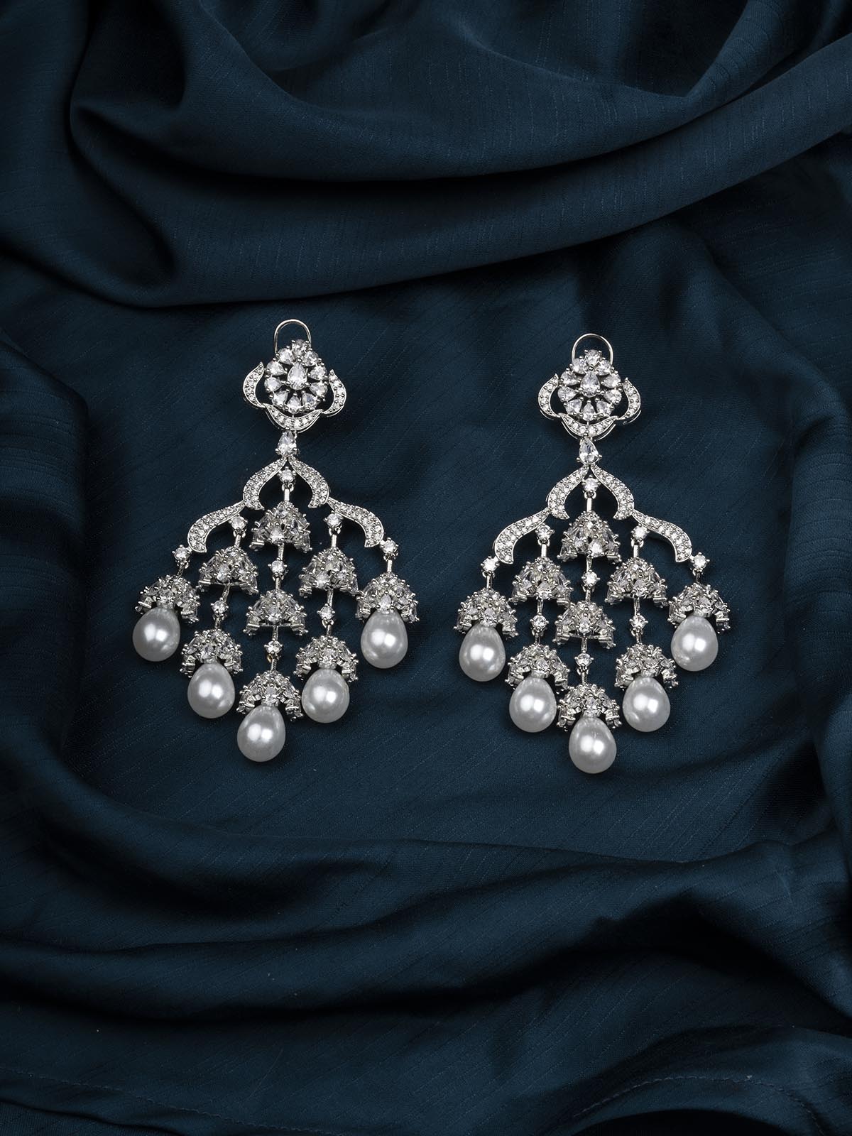 CZEAR513 - Silver Plated Faux Diamond Earrings