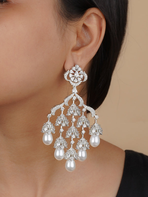 CZEAR513 - Silver Plated Faux Diamond Earrings