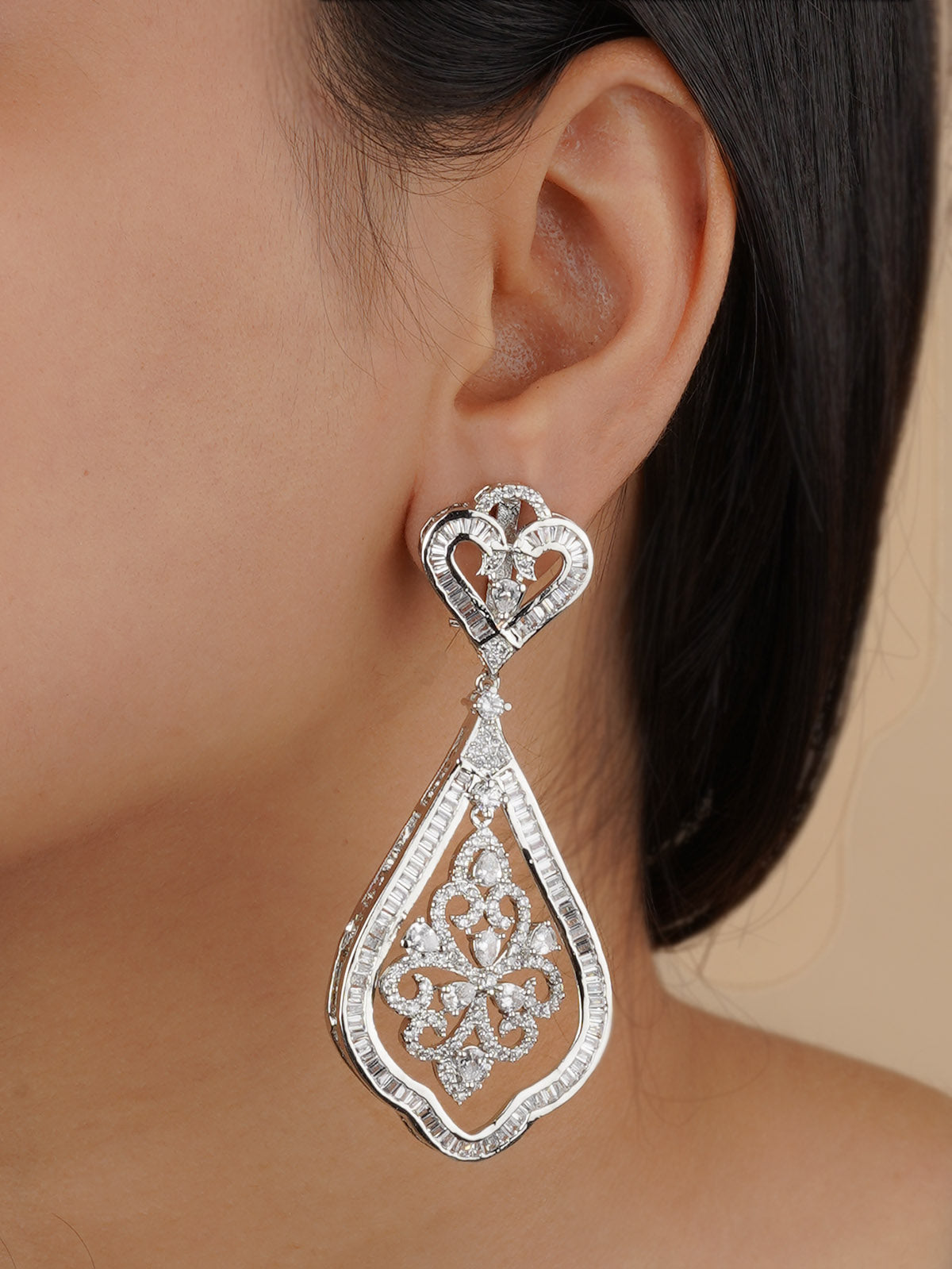 CZEAR516 - Silver Plated Faux Diamond Earrings
