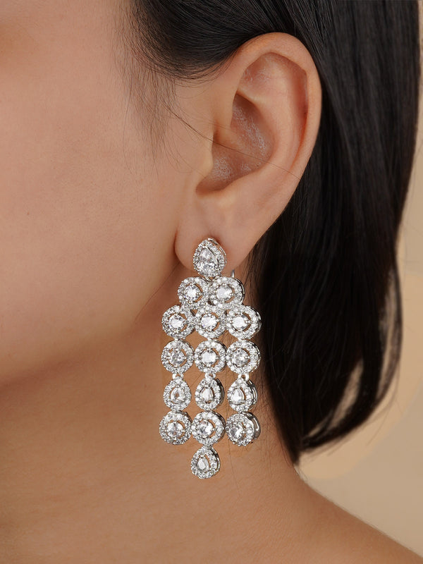 CZEAR517 - Silver Plated Faux Diamond Earrings