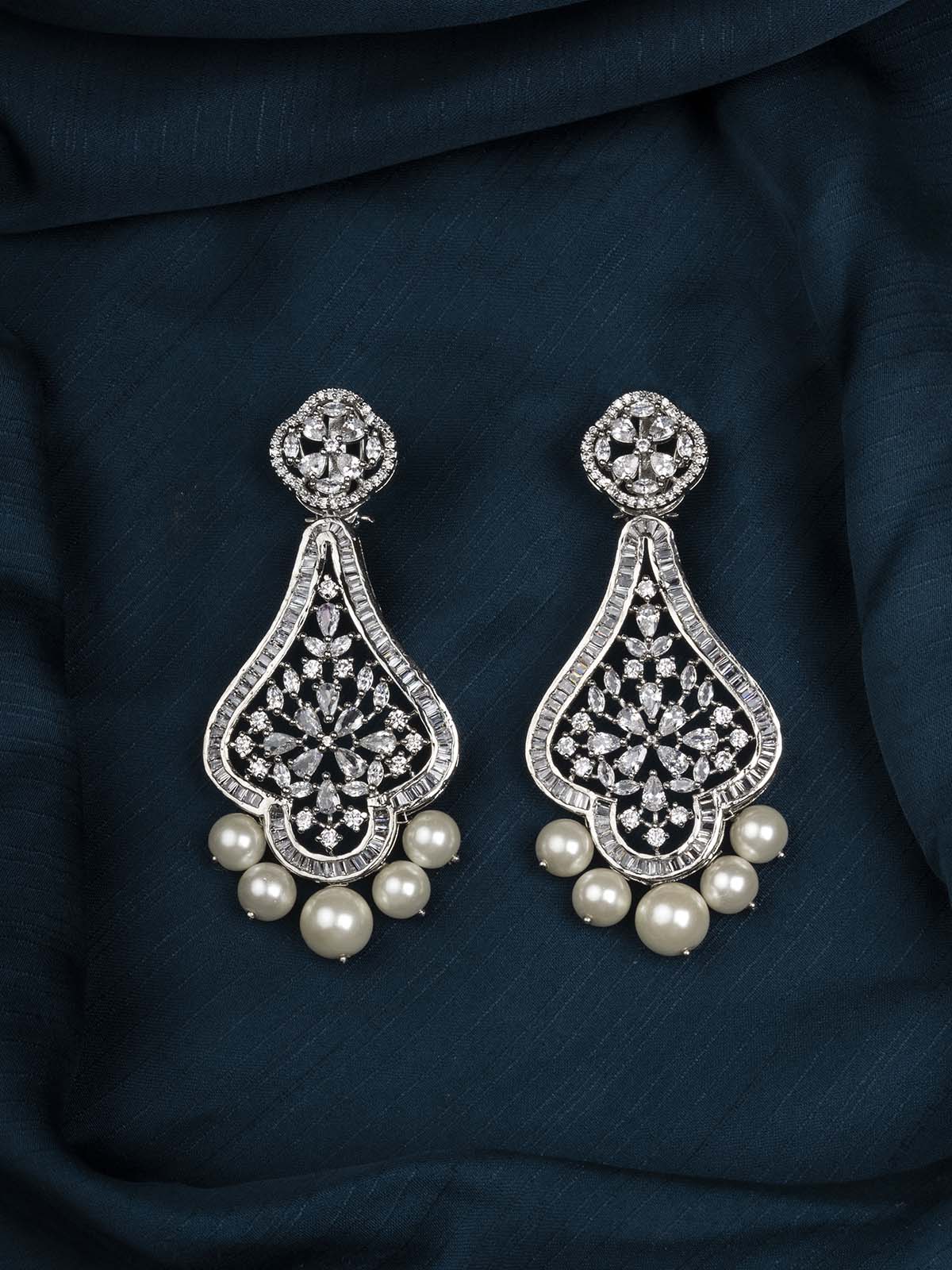 CZEAR518 - Silver Plated Faux Diamond Earrings