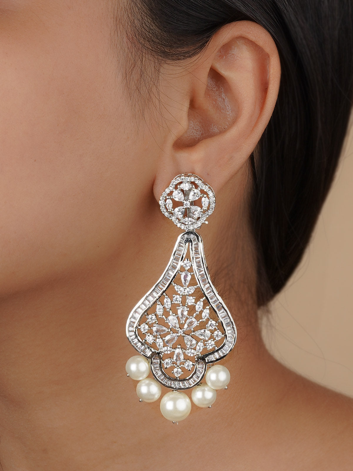 CZEAR518 - Silver Plated Faux Diamond Earrings