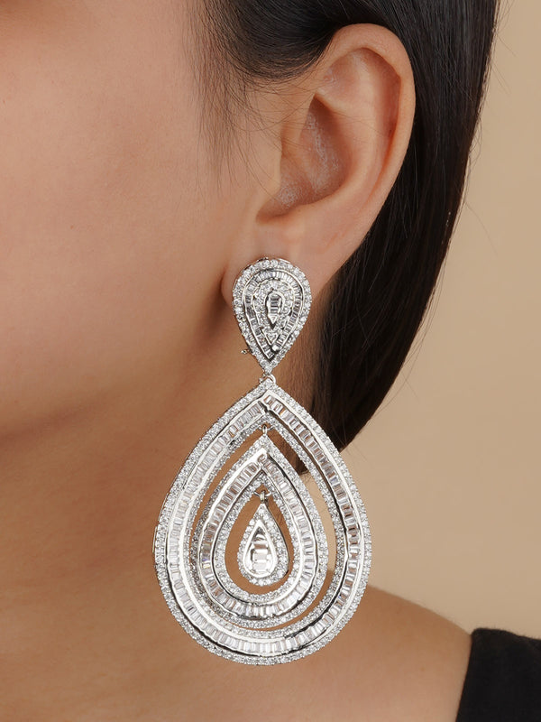 CZEAR519 - Silver Plated Faux Diamond Earrings