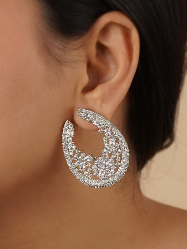 CZEAR520 - White Color Silver Plated Faux Diamond Earrings