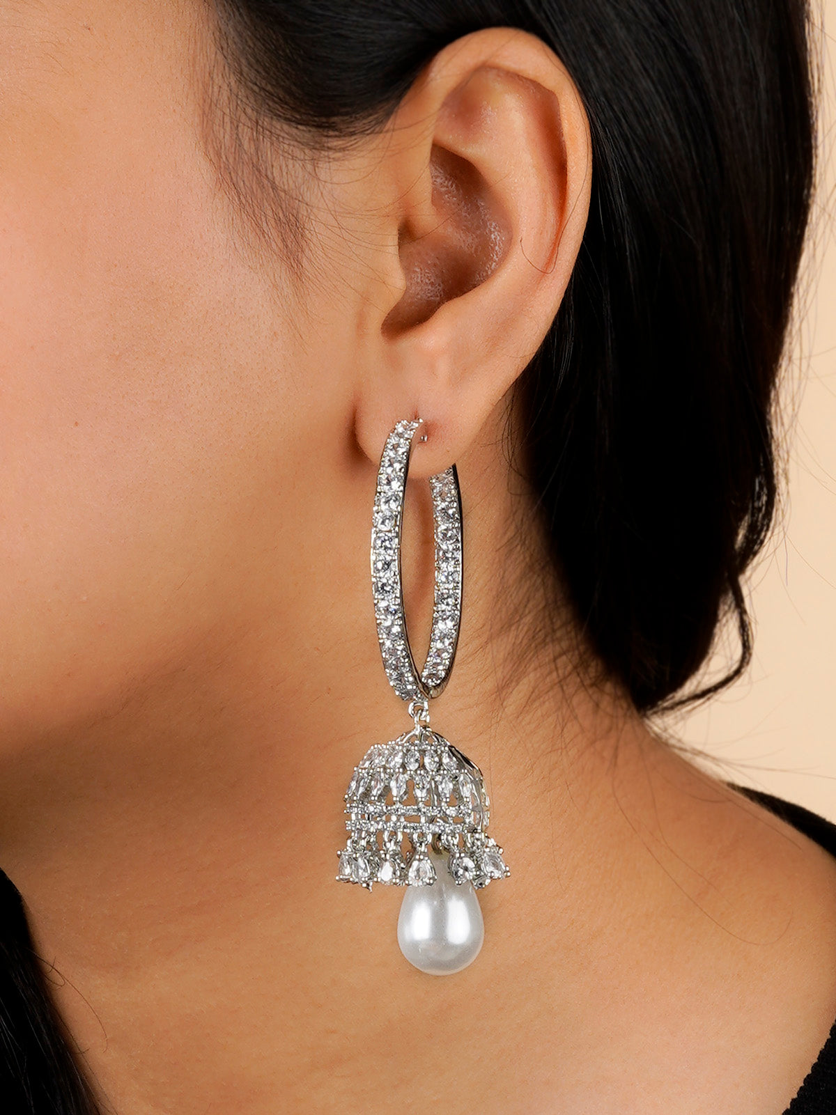 CZEAR522 - White Color Silver Plated Faux Diamond Earrings