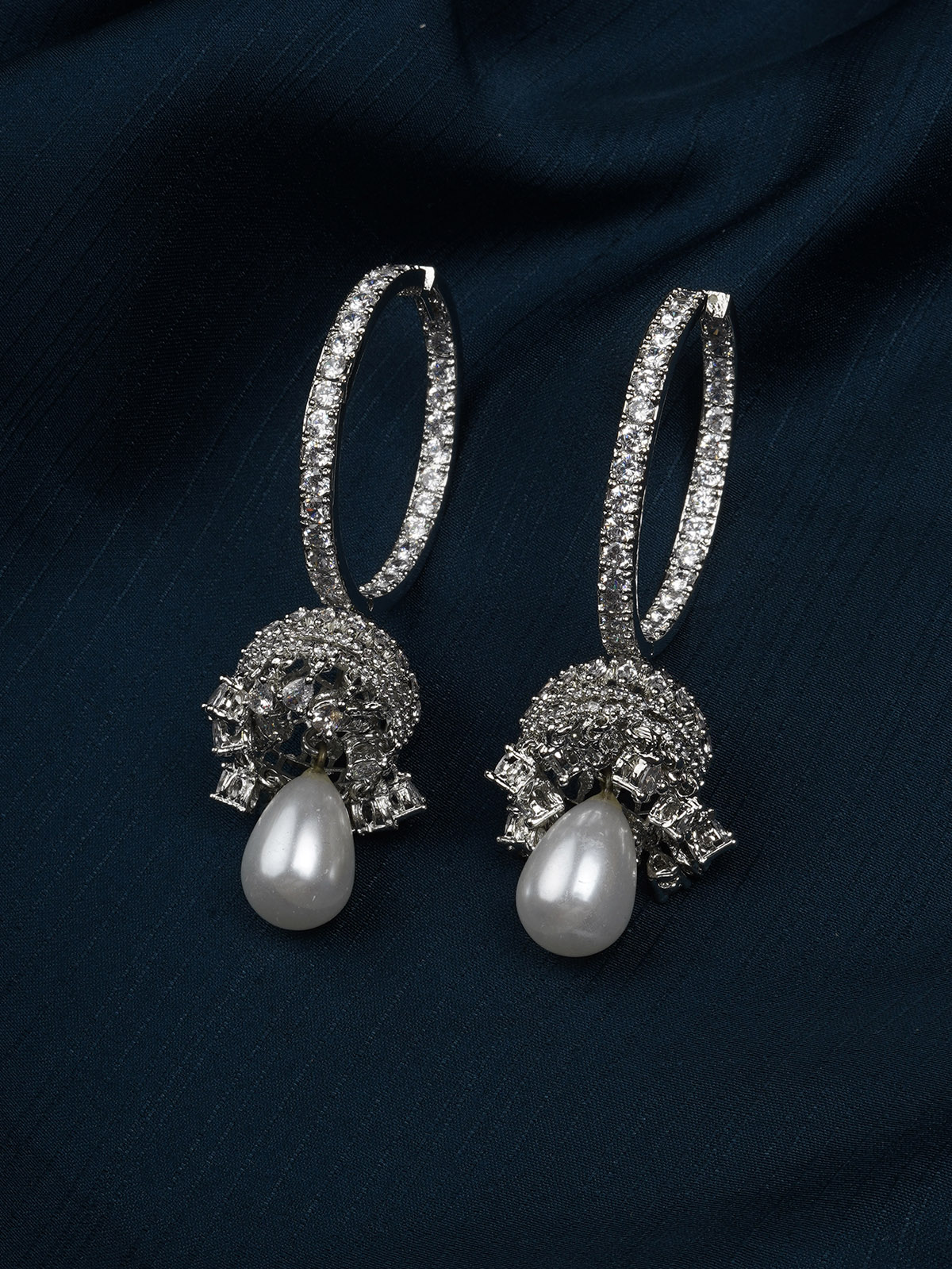 CZEAR522 - White Color Silver Plated Faux Diamond Earrings