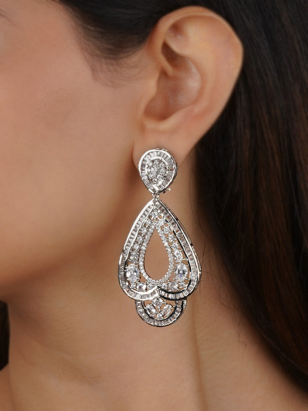 CZEAR523 - White Color Silver Plated Faux Diamond Earrings