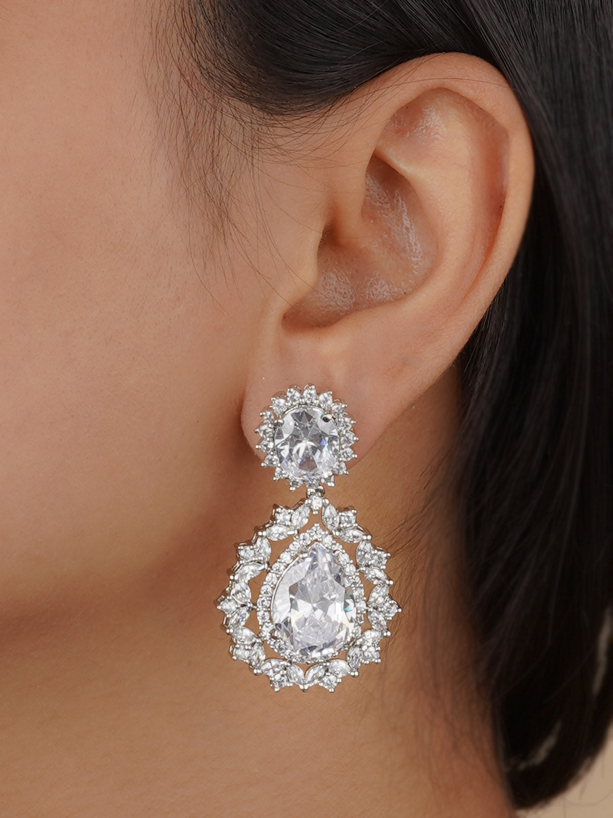 CZEAR526 - Silver Plated Faux Diamond Earrings