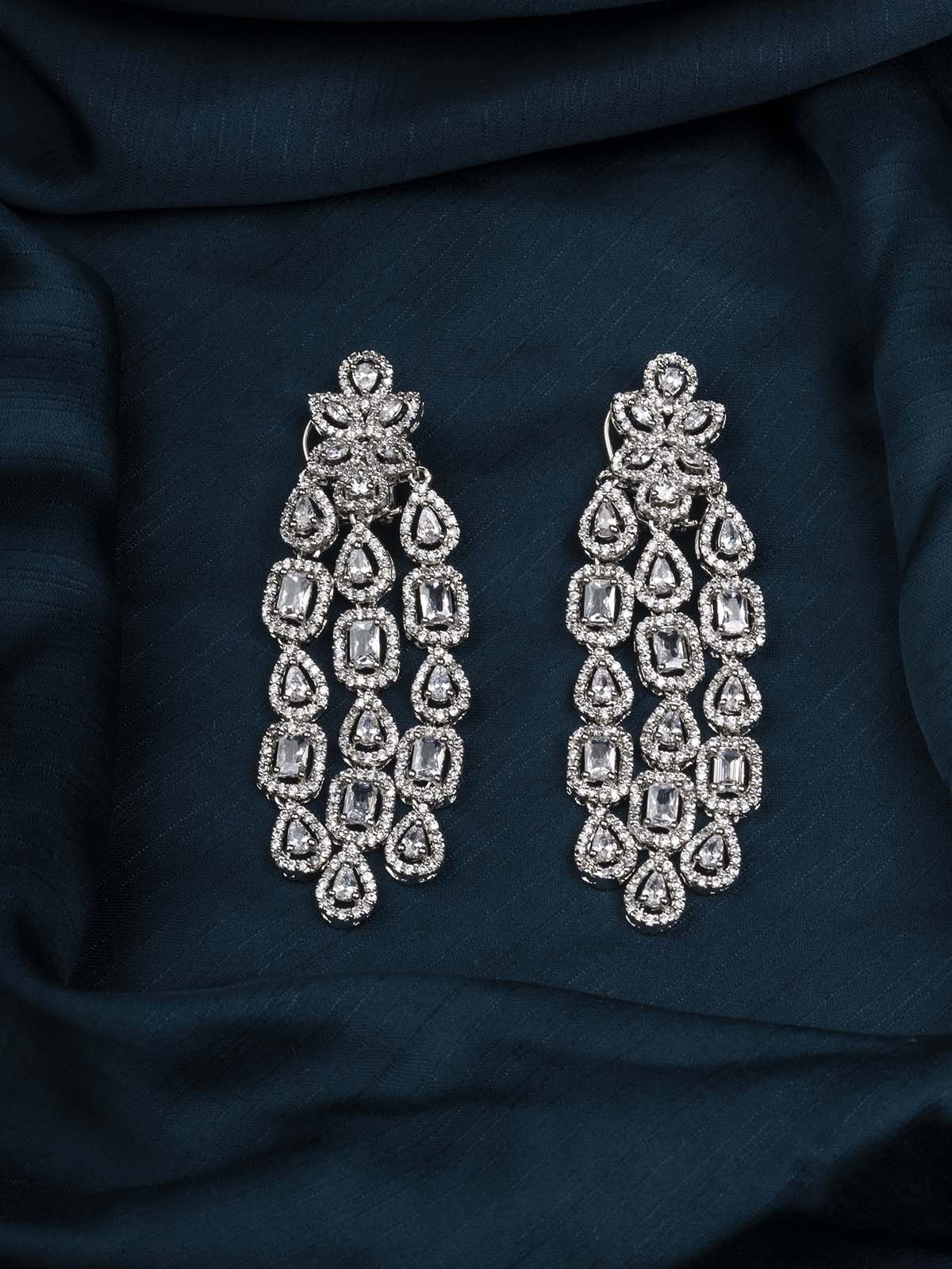 CZEAR528 - Silver Plated Faux Diamond Earrings