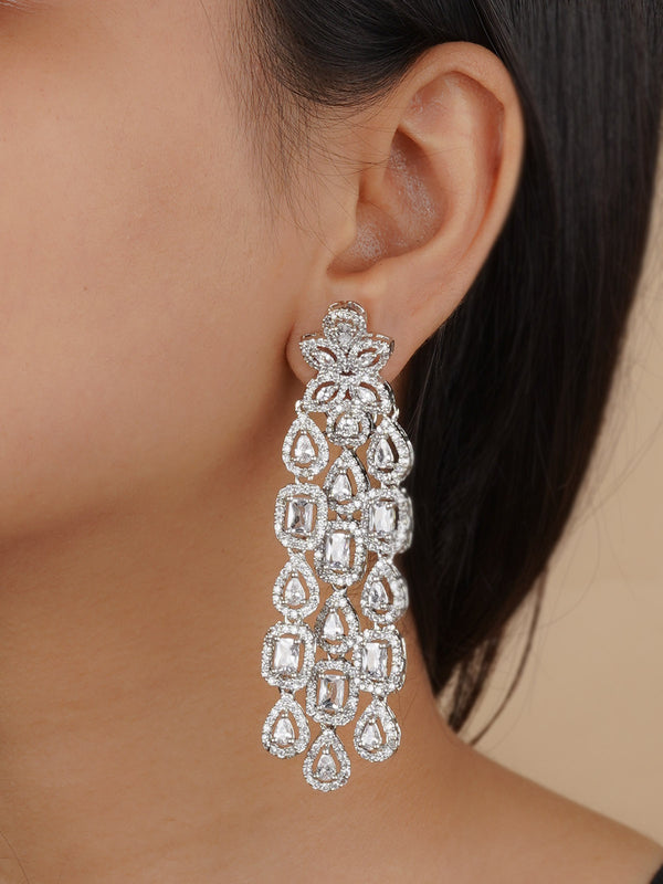 CZEAR528 - Silver Plated Faux Diamond Earrings