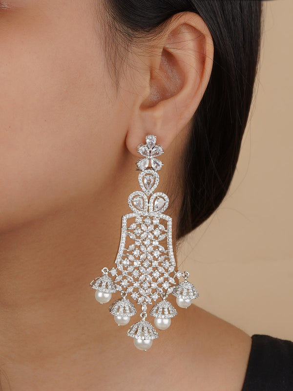 CZEAR529 - Silver Plated Faux Diamond Earrings