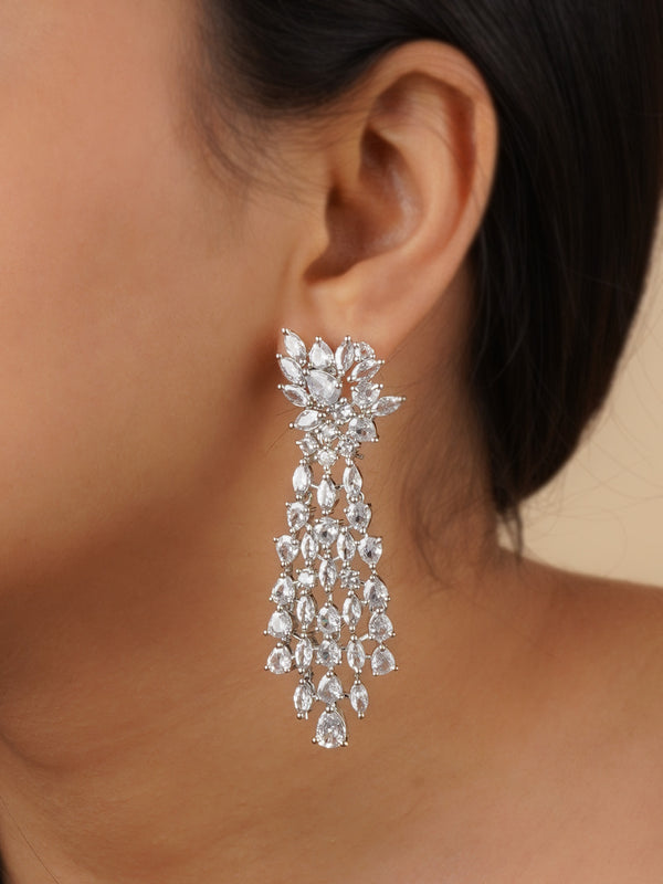 CZEAR530 - White Color Silver Plated Faux Diamond Earrings