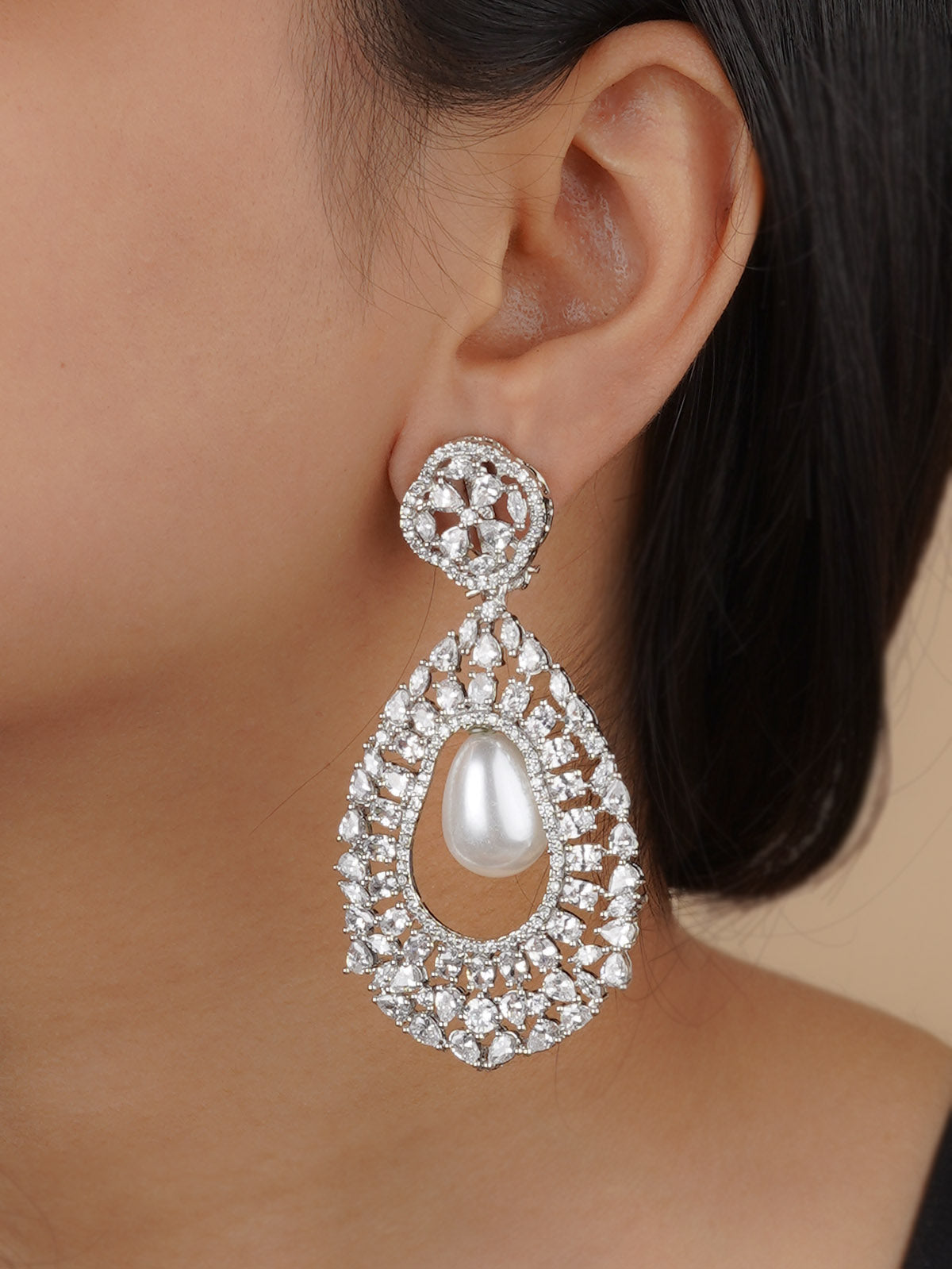 CZEAR532 - Silver Plated Faux Diamond Earrings