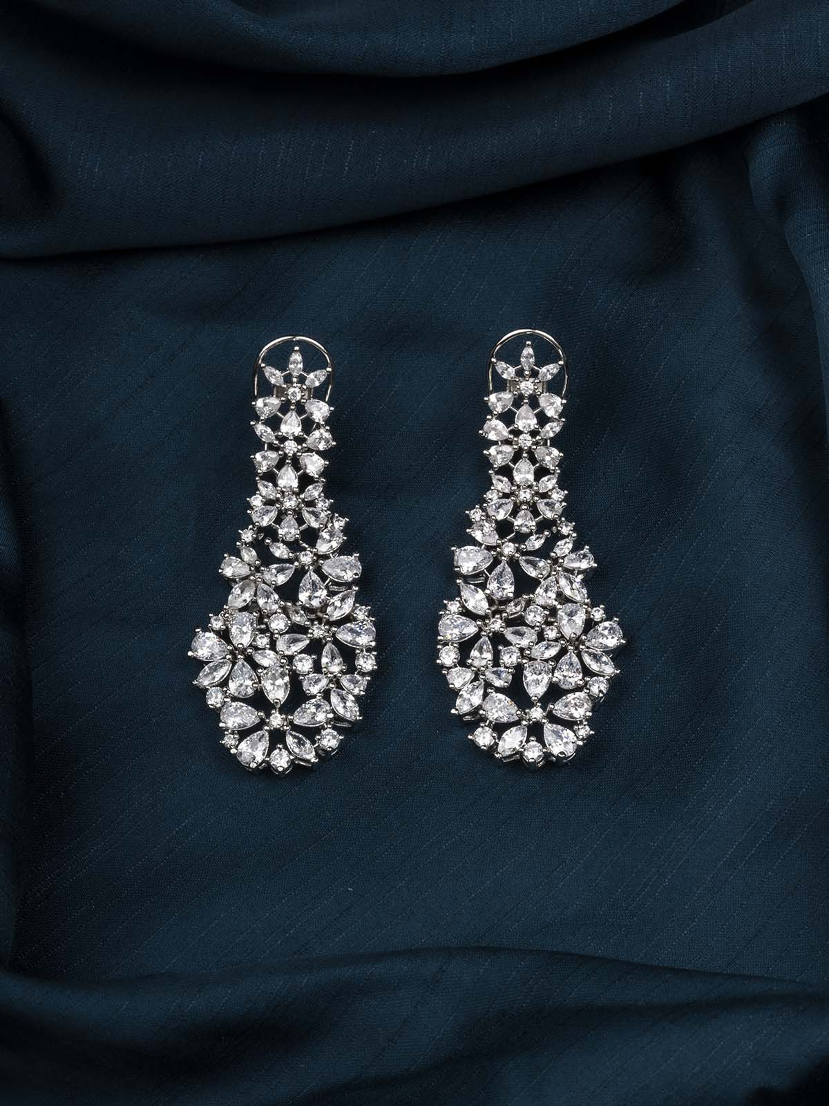 CZEAR533 - Silver Plated Faux Diamond Earrings