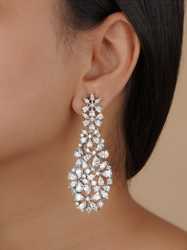 CZEAR533 - Silver Plated Faux Diamond Earrings