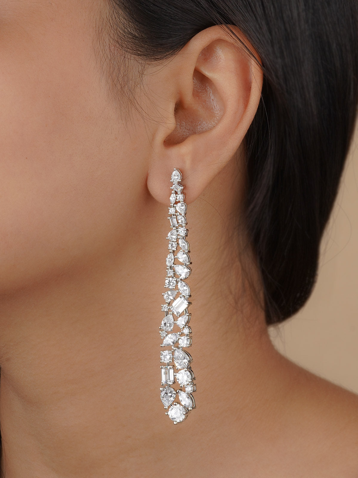 CZEAR534 - Silver Plated Faux Diamond Earrings