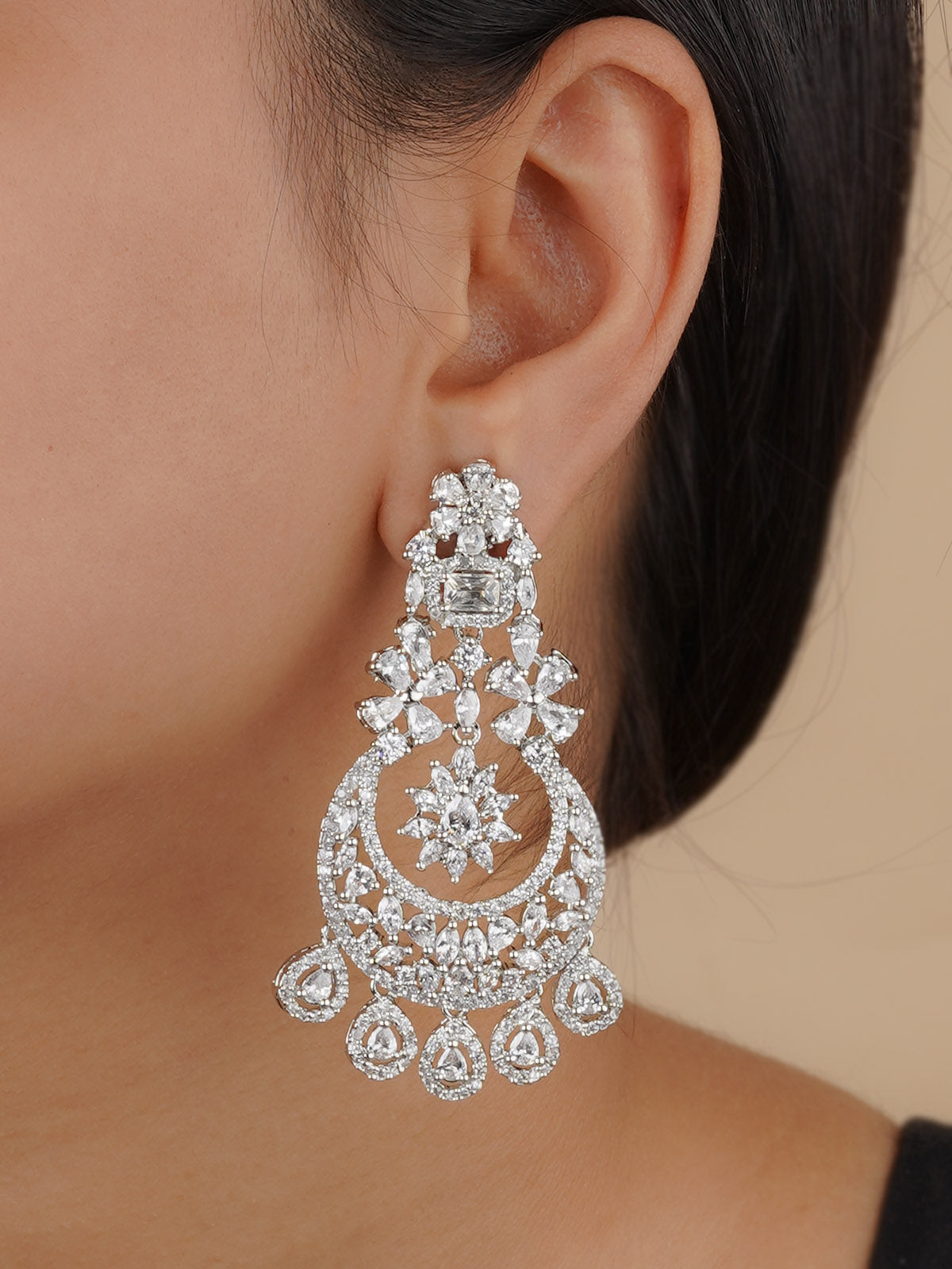 CZEAR536 - Silver Plated Faux Diamond Earrings