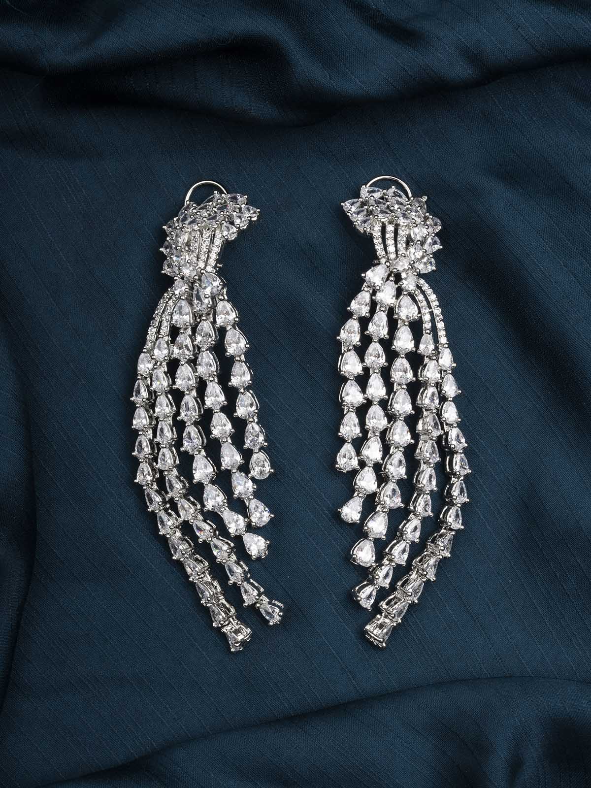 CZEAR537 - Silver Plated Faux Diamond Earrings