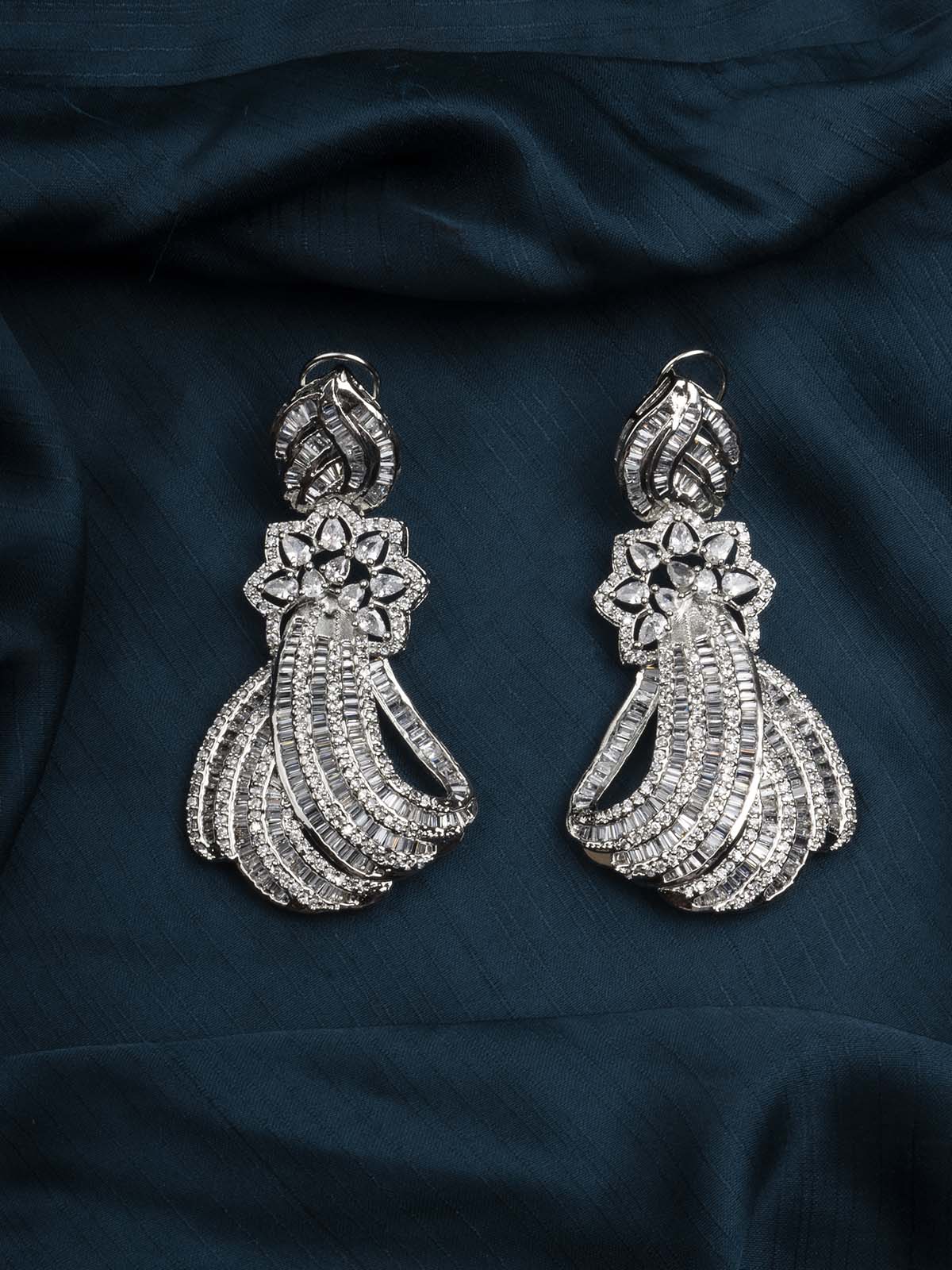 CZEAR538 - Silver Plated Faux Diamond Earrings