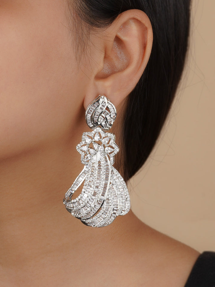 CZEAR538 - Silver Plated Faux Diamond Earrings