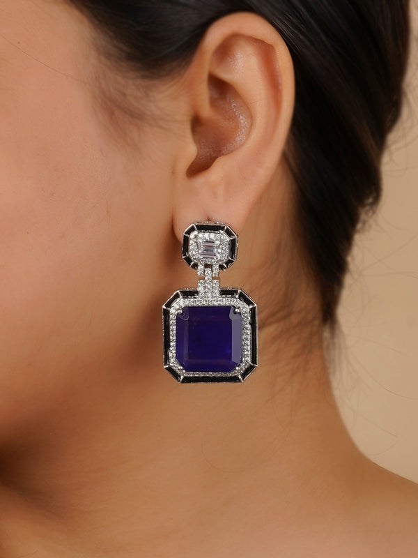 CZEAR542BL - Blue Color Silver Plated Faux Diamond Earrings