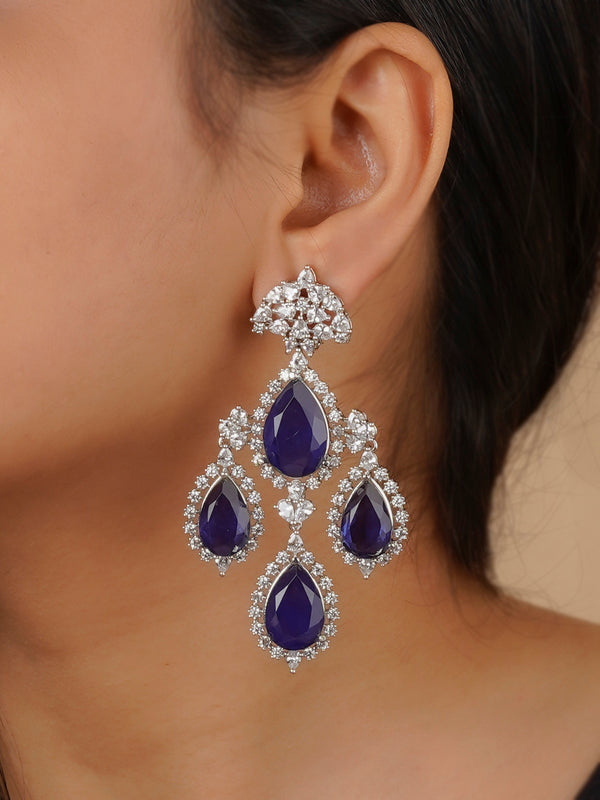 CZEAR543BL - Blue Color Silver Plated Faux Diamond Earrings