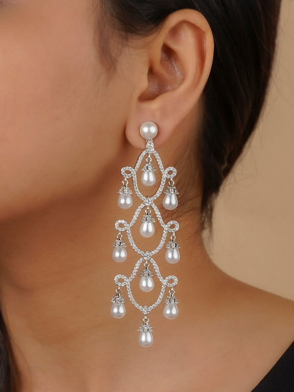 CZEAR544 - White Color Silver Plated Faux Diamond Earrings
