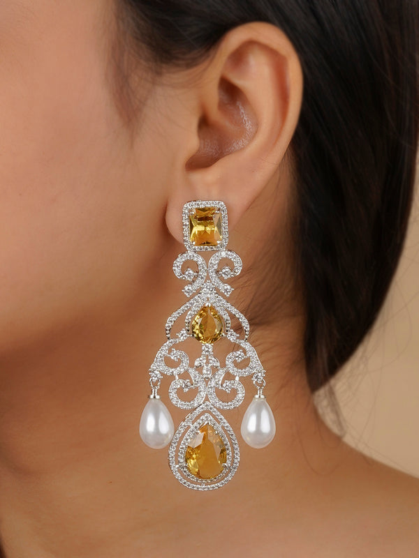 CZEAR545Y - Yellow Color Silver Plated Faux Diamond Earrings