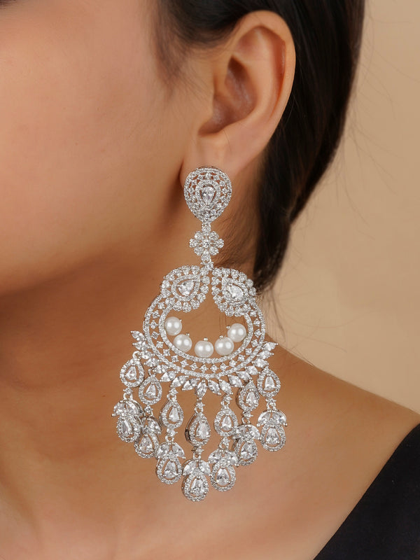 CZEAR546 - White Color Silver Plated Faux Diamond Earrings