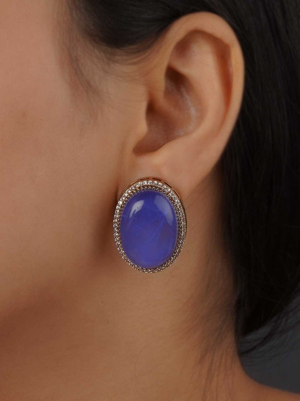 CZEAR549BL - Blue Color Gold Plated Faux Diamond Earrings