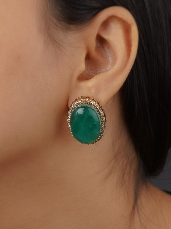 CZEAR549GR - Green Color Gold Plated Faux Diamond Earrings