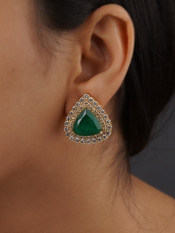 CZEAR550GR - Green Color Gold Plated Faux Diamond Earrings
