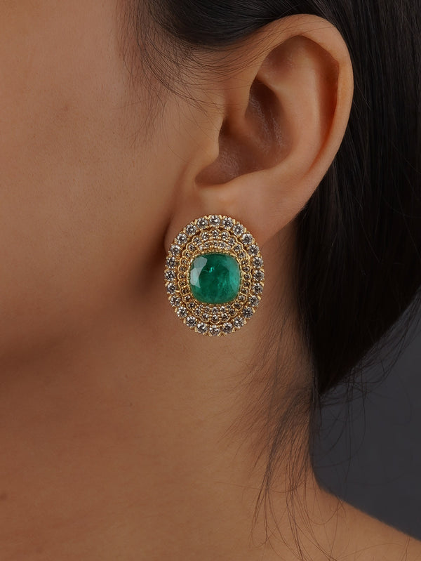 CZEAR551GR - Green Color Gold Plated Faux Diamond Earrings